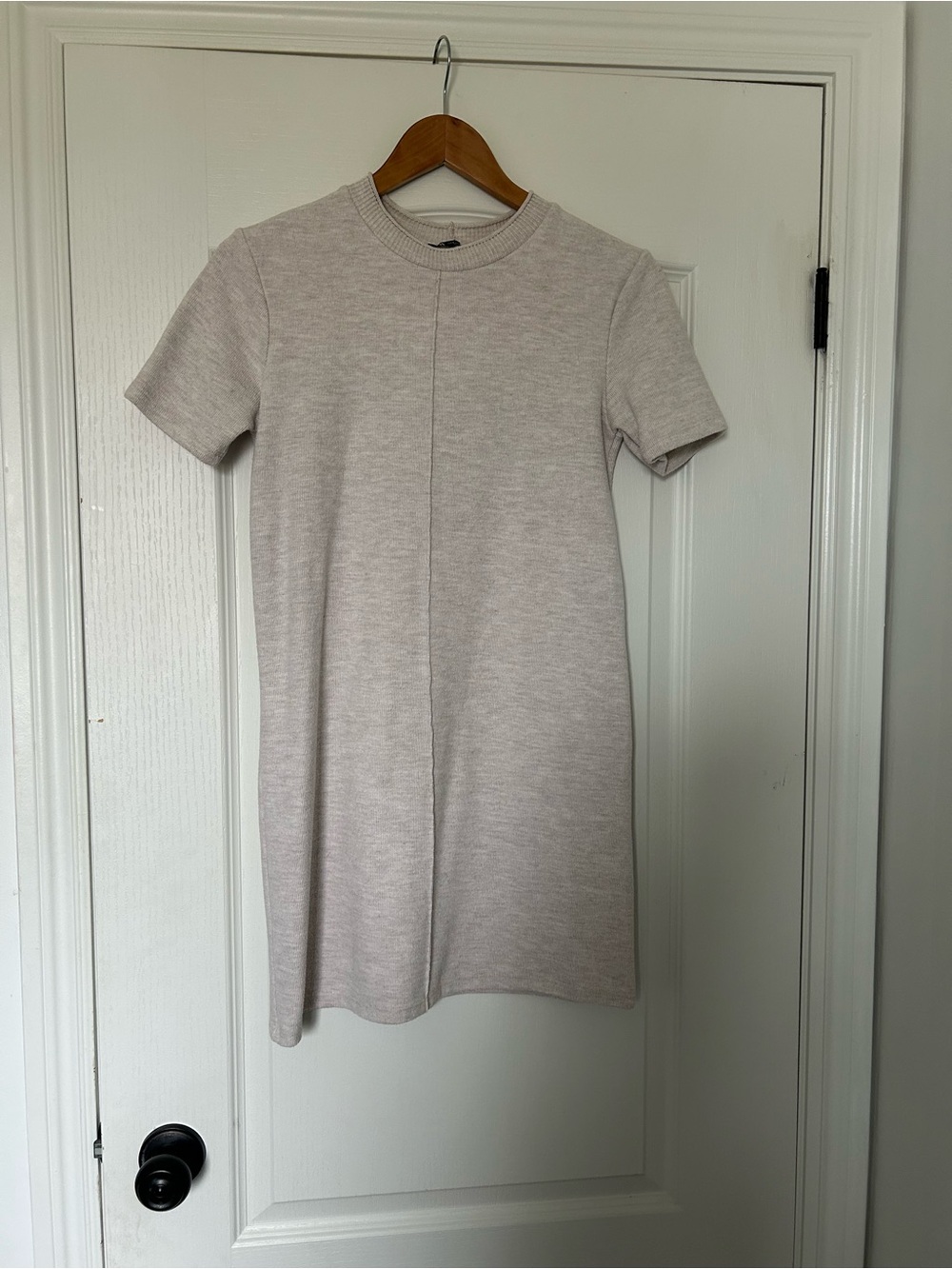 Zara Short Sleeve Crewneck Knit Dress in Light Taupe